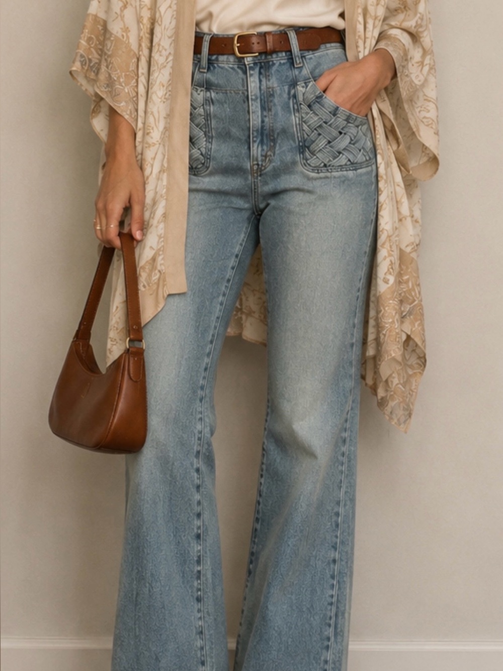 Sam Edelman Light Blue Boot Cut Jeans with Braided Front Pocket